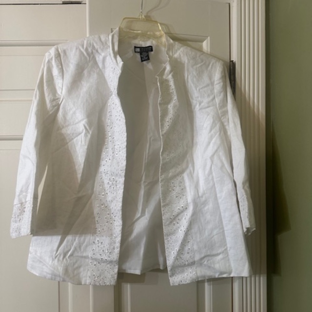 Carole Little || White Jacket w/ Single Hook & Eye Closure || Size XL || Linen